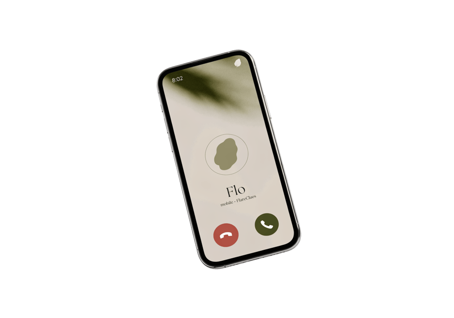 A phone showing an incoming call from Flo, FlareClues